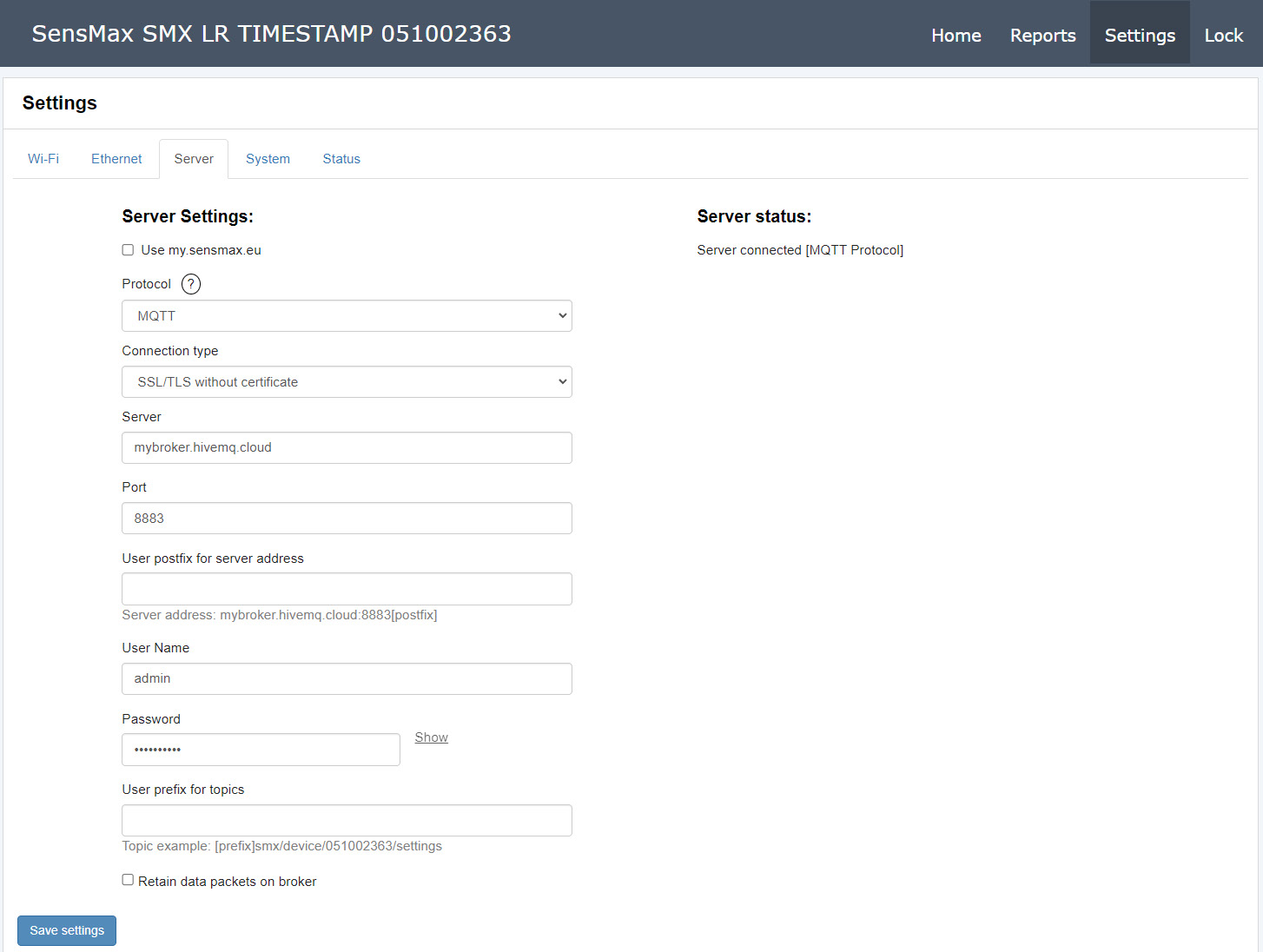 MQTT settings UI