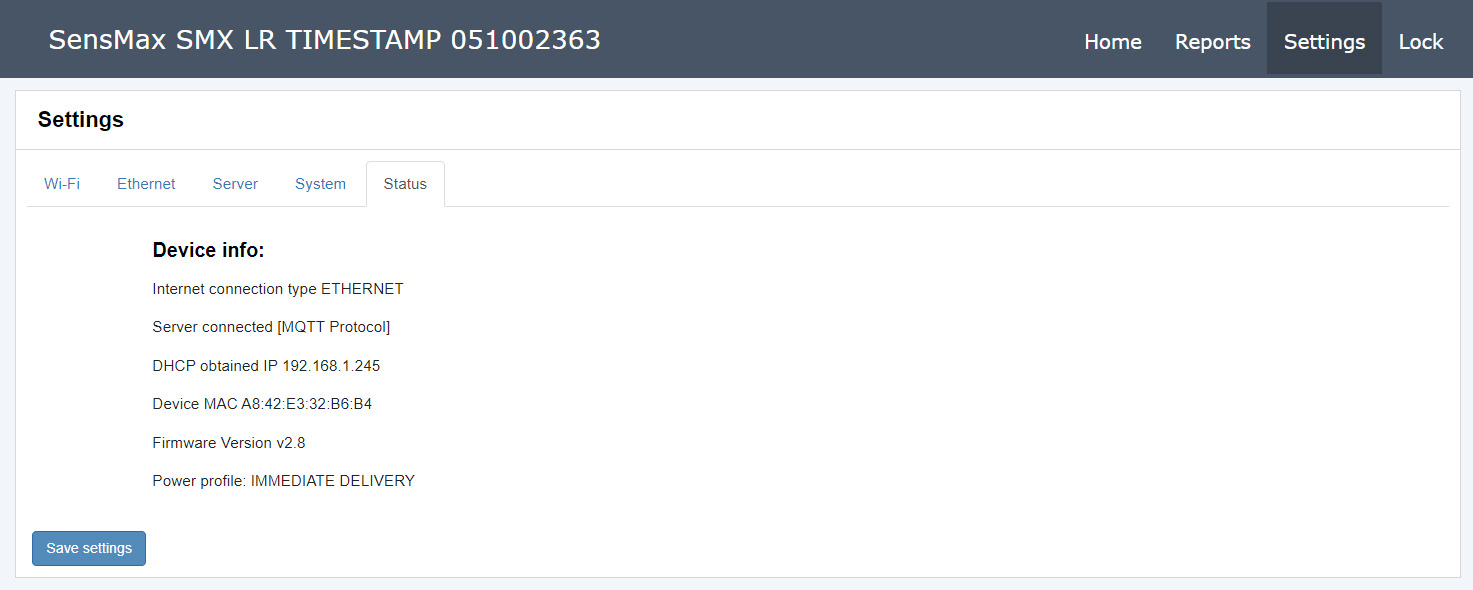 Status UI screenshot